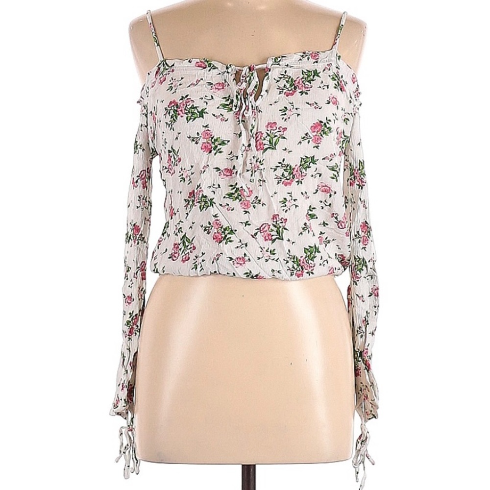 Kendall+Kylie Off the Shoulder Long Sleeves Floral Top (Adjustable Straps)
